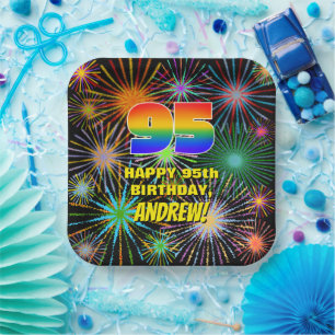 95th Birthday: Colourful, Fun Celebratory Firework Paper Plate