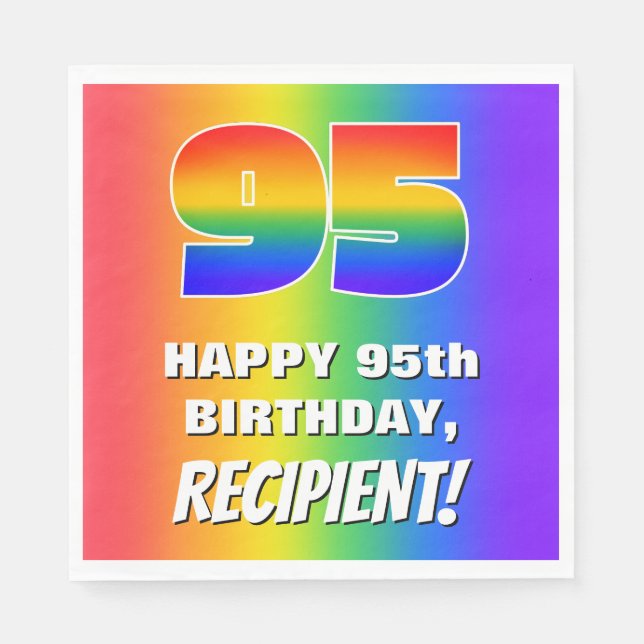 95th Birthday: Colourful, Fun Rainbow Pattern # 95 Napkin (Front)
