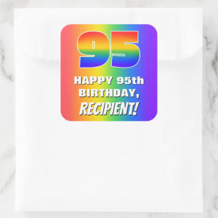 95th Birthday: Colourful, Fun Rainbow Pattern # 95 Square Sticker