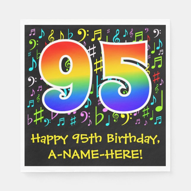 95th Birthday - Colourful Music Symbols, Rainbow 9 Napkin (Front)