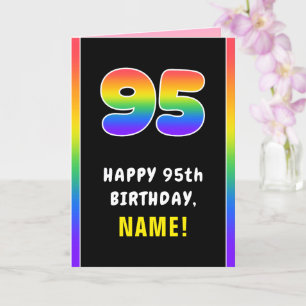 95th Birthday: Colourful Rainbow # 95, Custom Name Card