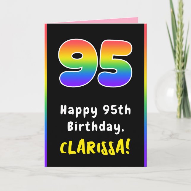 95th Birthday: Colourful Rainbow # 95, Custom Name Card (Front)