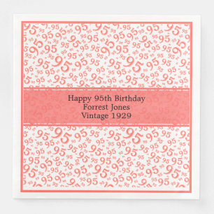 95th Birthday Cool Number Pattern Coral/White  Napkin