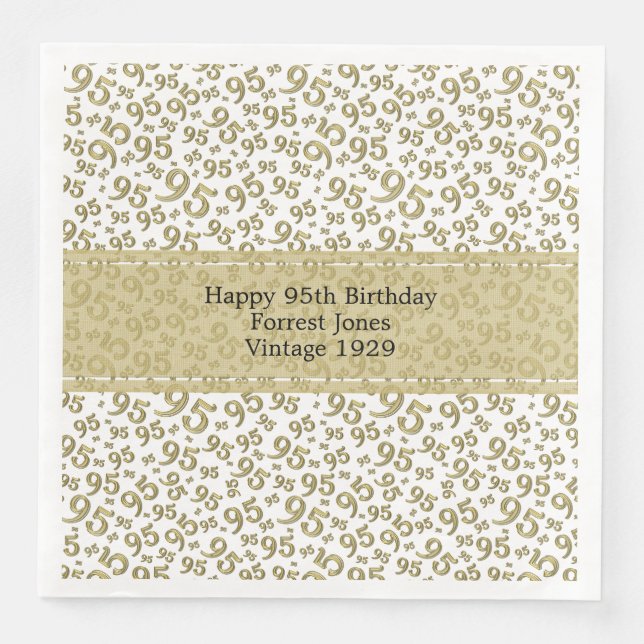 95th Birthday Cool Number Pattern Gold/White  Napkin (Front)