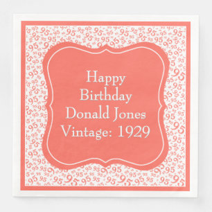 95th Birthday Coral/White Bracket Number Pattern Napkin