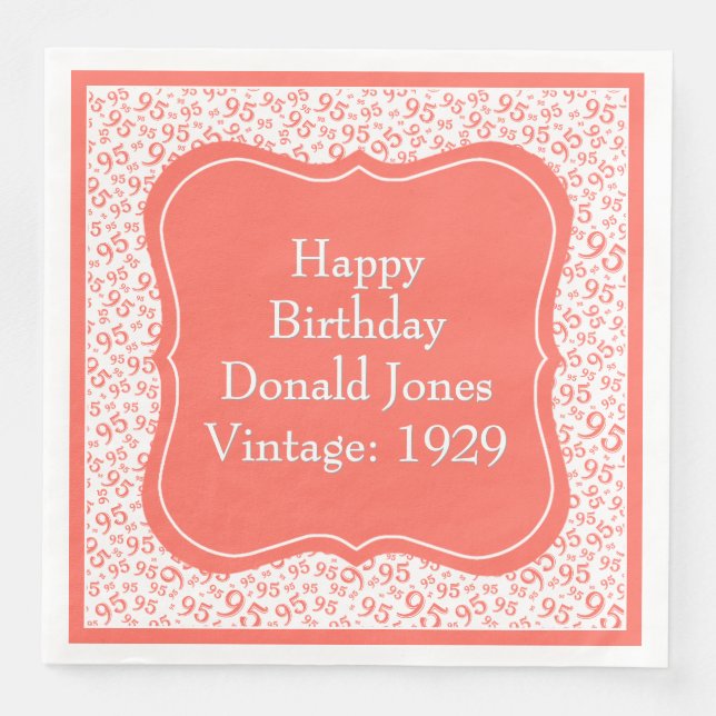 95th Birthday Coral/White Bracket Number Pattern Napkin (Front)