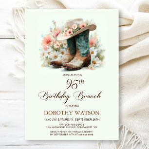 95th Birthday Cowgirl Boots Birthday Brunch Invitation