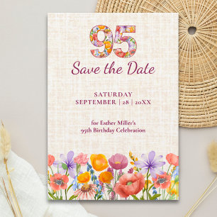 95th Birthday Elegant Floral Linen Wildflowers Save The Date