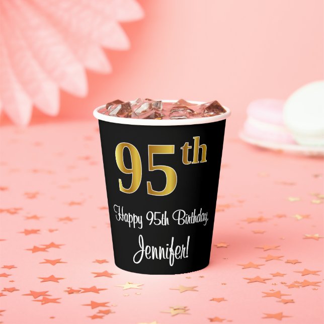 95th Birthday - Elegant Luxurious Faux Gold Look # Paper Cups (Insitu)