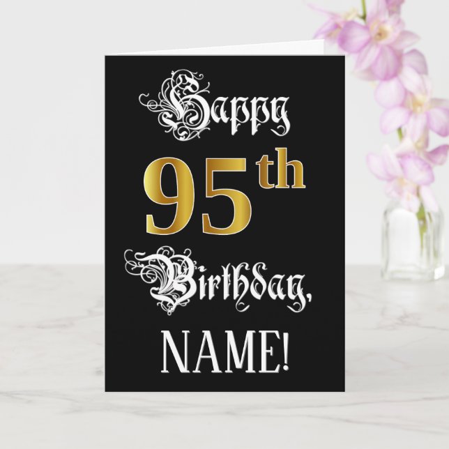95th Birthday — Fancy Script; Faux Gold Look; Name Card (Orchid)