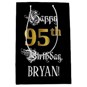 95th Birthday ~ Fancy Script; Faux Gold Look; Name Medium Gift Bag