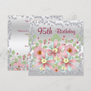 95th Birthday Floral Display & Diamonds Invitation