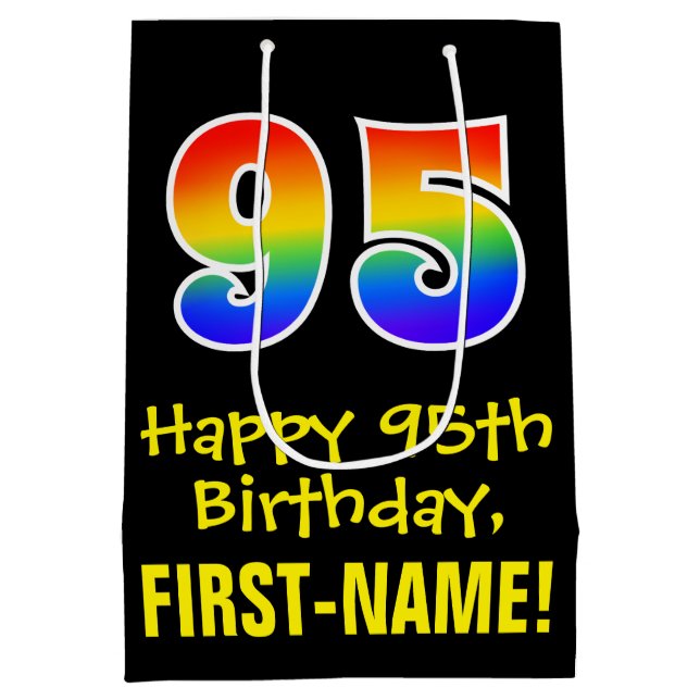 95th Birthday: Fun, Bold, Colourful, Rainbow "95" Medium Gift Bag (Back)