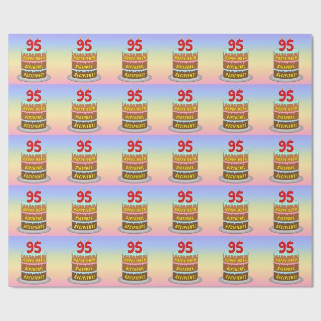 95th Birthday: Fun Cake and Candles + Custom Name Wrapping Paper (Flat)