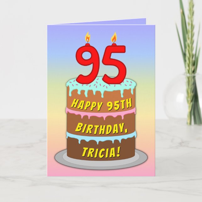 95th Birthday — Fun Cake & Candles, w/ Custom Name Card (Front)