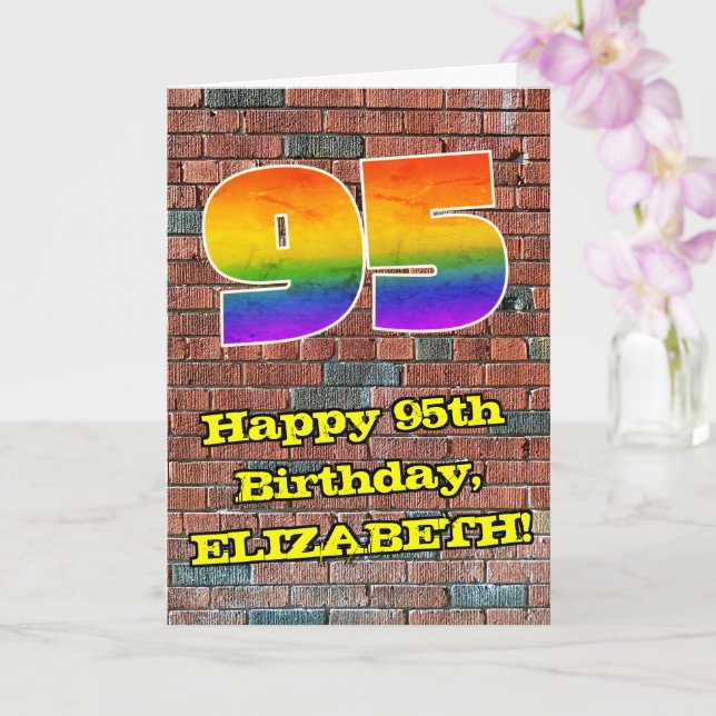 95th Birthday: Fun Graffiti-Inspired Rainbow 95 Card (Orchid)