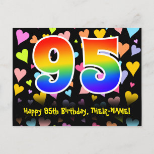 95th Birthday: Fun Hearts Pattern, Rainbow 95 Postcard