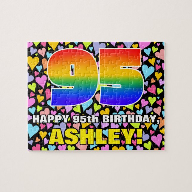 95th Birthday — Fun, Loving Heart Shapes + “95” Jigsaw Puzzle (Horizontal)