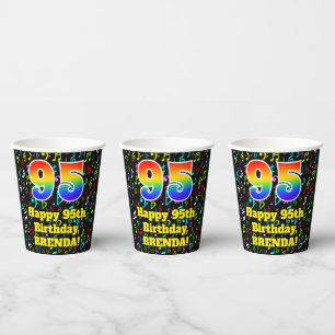 95th Birthday: Fun Music Notes Pattern, Rainbow 95 Paper Cups