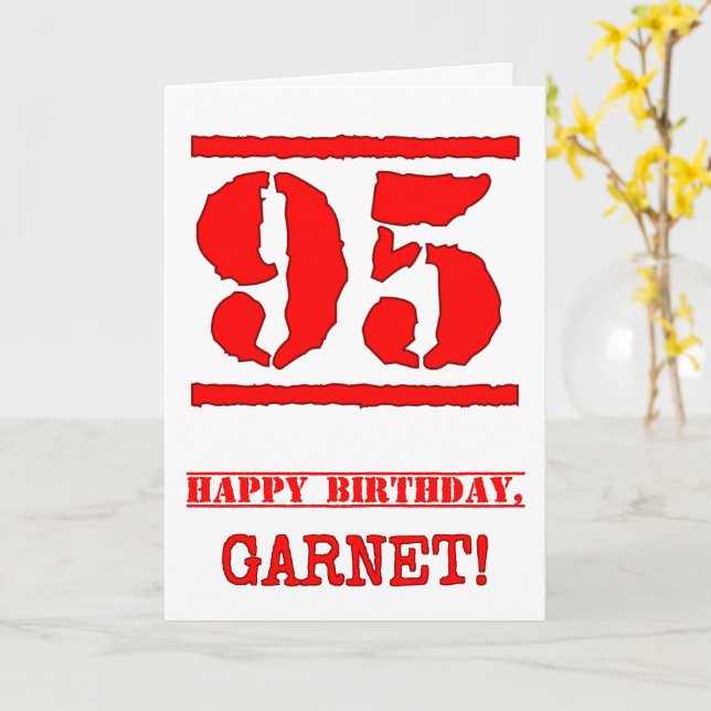 95th Birthday: Fun, Red Rubber Stamp Inspired Look Card (Yellow Flower)