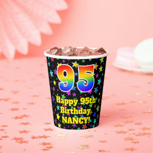 95th Birthday: Fun Stars Pattern and Rainbow 95 Paper Cups