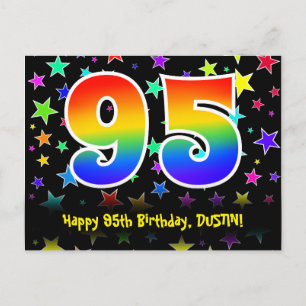 95th Birthday: Fun Stars Pattern, Rainbow 95, Name Postcard