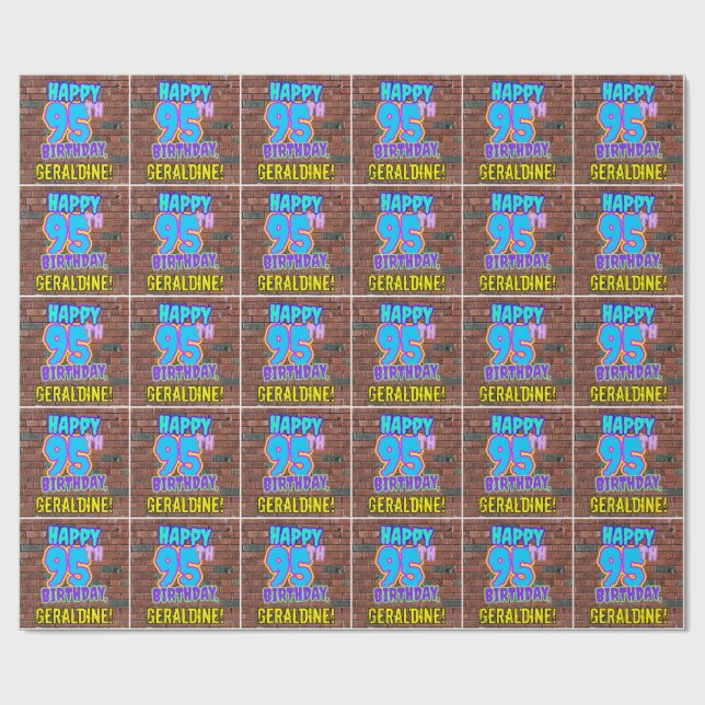 95th Birthday: Fun, Urban Graffiti Inspired Look Wrapping Paper (Flat)