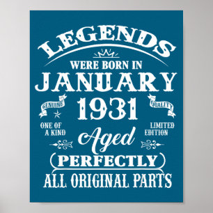 95th Birthday Gift Legend Born In January 1931 95 Poster