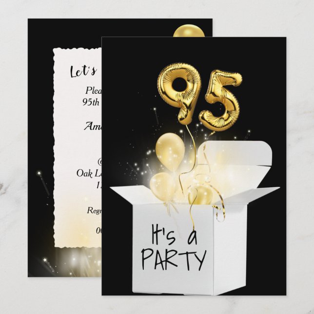 95th Birthday Gold Balloons In White Box   Invitation (Front/Back)