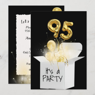 95th Birthday Gold Balloons In White Box   Invitation
