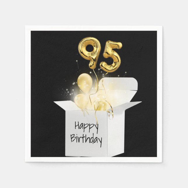 95th Birthday Gold Balloons In White Box      Napkin (Front)