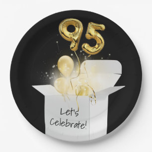 95th Birthday Gold Balloons In White Box      Paper Plate