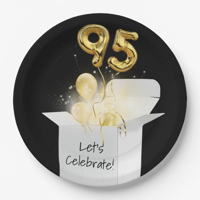 95th Birthday Gold Balloons In White Box      Paper Plate (Front)