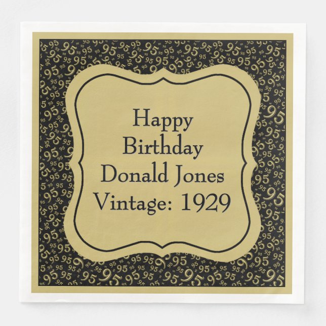 95th Birthday Gold/Black Bracket Number Pattern Napkin (Front)