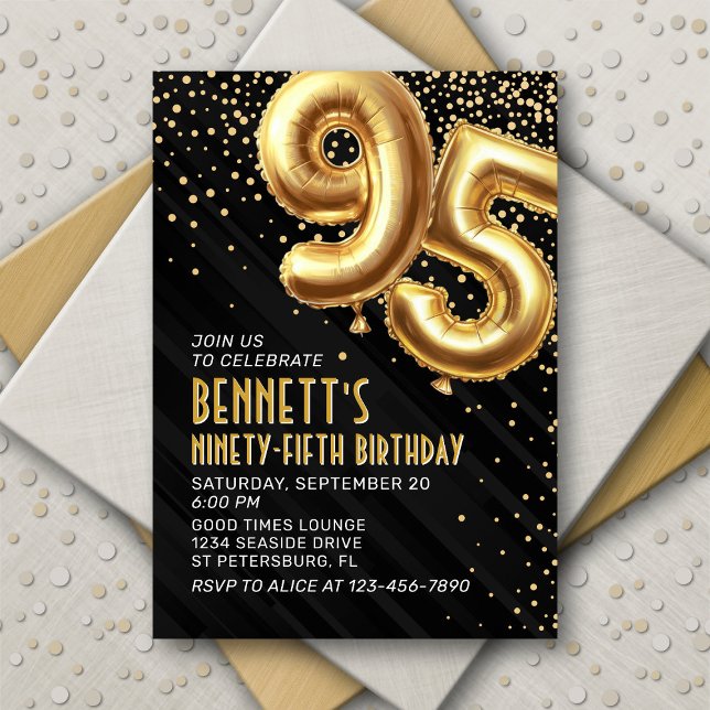 95th Birthday Gold Black Invitation (Creator Uploaded)
