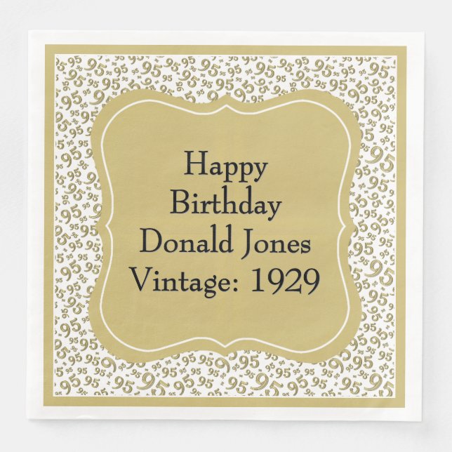 95th Birthday Gold/White Bracket Number Pattern Napkin (Front)