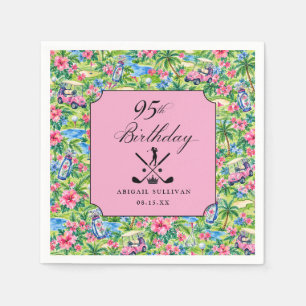 95th Birthday Golf Pink Green Preppy Print Napkin