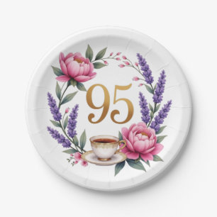 95th Birthday Grandma Elegant Floral Paper Plate
