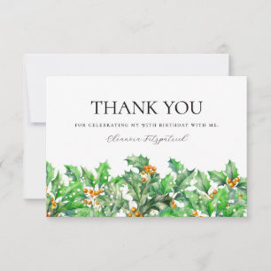 95th Birthday Holly December Birth Flower Custom Thank You Card
