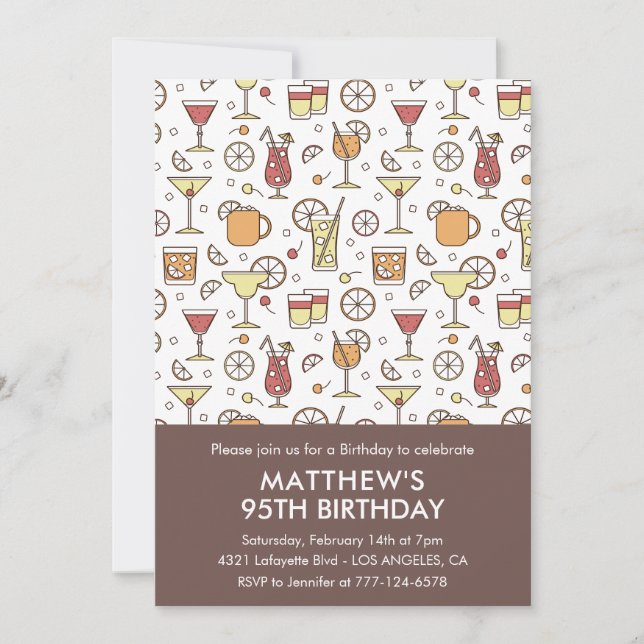 95th birthday invitation Cocktail Stylish Pattern  (Front)
