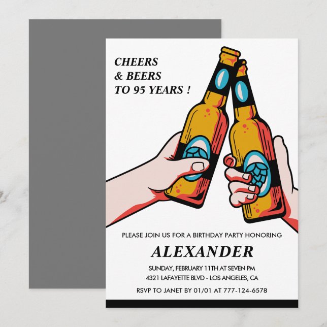 95th birthday invitations Cheers and Beers Men (Front/Back)