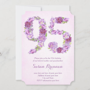 95th birthday invitations for a lady, mauve invite