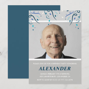 95th birthday invitations Men Confetti Photo Navy