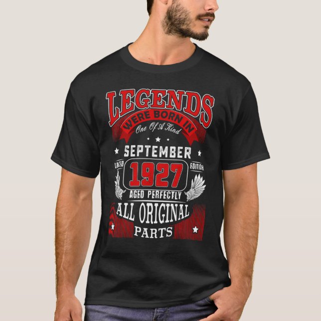 95th Birthday  Legends Born In September 1927 95 Y T-Shirt (Front)
