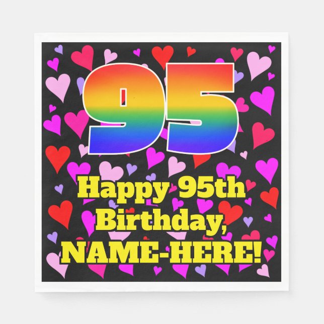 95th Birthday: Loving Hearts Pattern, Rainbow # 95 Napkin (Front)