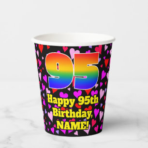 95th Birthday: Loving Hearts Pattern, Rainbow 95 Paper Cups