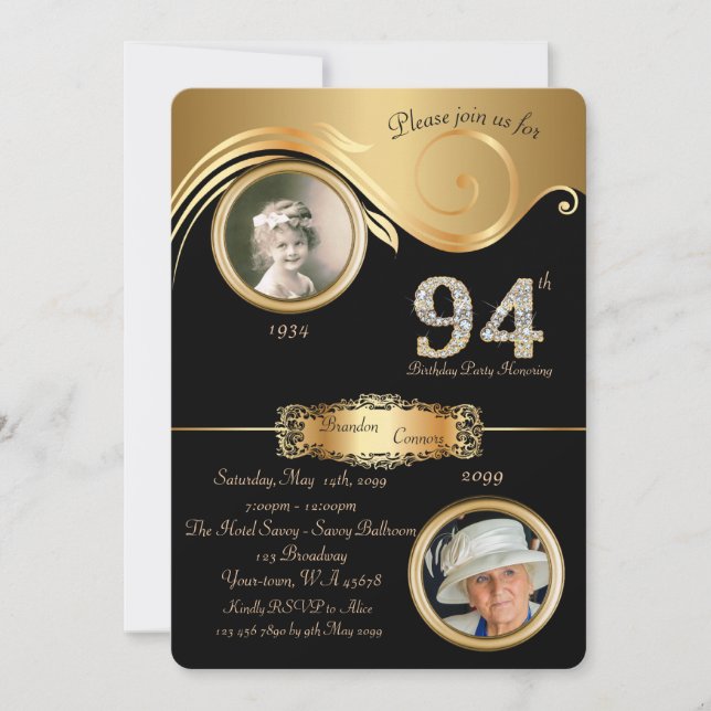 95th,Birthday Man 95th,elegant art deco,purple Inv Invitation (Front)