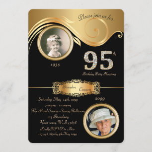 95th,Birthday Man 95th,elegant art deco,purple Invitation