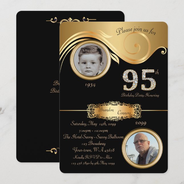 95th,Birthday Man 95th,elegant art deco,purple Invitation (Front/Back)