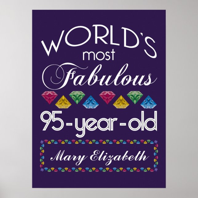 95th Birthday Most Fabulous Colorful Gems Purple Poster (Front)